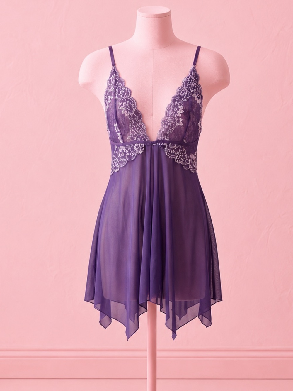 Women’s purple, white embroidered sheer chemise nightgown size large -X-Large